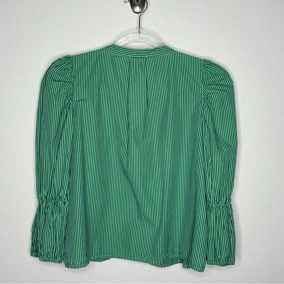 Nation LTD Geneva Blouse Havana Green Poplin Puff Sleeve Button Down Size Small - Picture 5 of 10